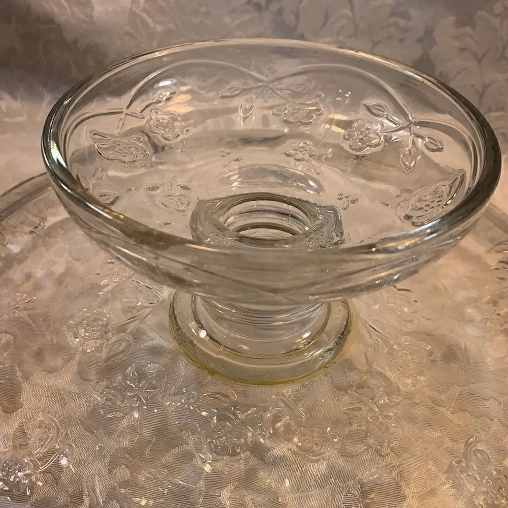 Savannah Style Vintage Cake Serving Flower Embossed Scalloped Pedestal Platter